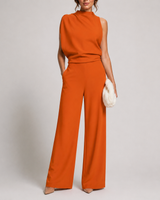 Josefine | Damen Ärmellos Mock Neck Weites Bein Jumpsuit in Orange
