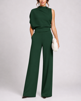Josefine | Damen Ärmellos Mock Neck Weites Bein Jumpsuit in Grün