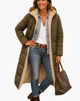 Angela | Damen Warme Kapuzen Winter Longline Puffer Jacke in Armeegrün