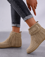Dorothea | Damen Fransen Stiefeletten mit Schnallen in Beige