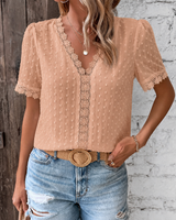 Celestine | Damen Kurzarm Bluse mit V-Ausschnitt in Beige