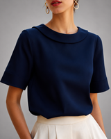 Genila – Bluse Mit Kurzen Ärmeln Und Rundkragen in Marineblau