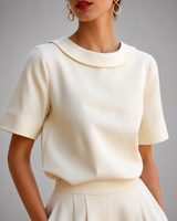 Genila – Bluse Mit Kurzen Ärmeln Und Rundkragen in Beige