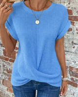Daisy | Waffelmuster Rundhals Top in Blau