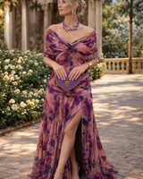 Nadeesha - Langes Blumen Kleid Mit V-Ausschnitt in Violett