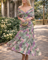 Nadeesha - Langes Blumen Kleid Mit V-Ausschnitt in Grün-Violett