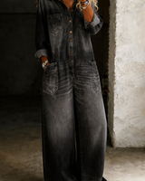 Thalassa - Legerer Denim-Jumpsuit in Schwarz