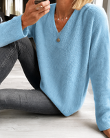 Astrid | Damen V-Ausschnitt Pullover Langarm in Blau