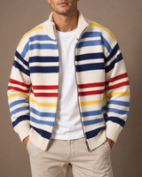 Wirasak – Strickjacke mit Bunten Streifen Und Reißverschluss in Beige