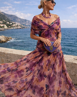 Elegantes Maxikleid für Feste mit V-Ausschnitt in Verzauberter Garten