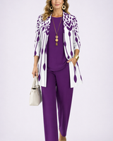 Elaine | Elegantes 3-teiliges Casual-Set in Lila & Weiß