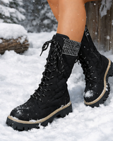 Wadenhohe Damenstiefel mit dicker Sohle - Melissa in Schwarz