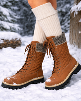 Wadenhohe Damenstiefel mit dicker Sohle - Melissa in Kaffee