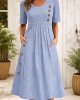 Maelissa - Raffiniertes gestreiftes Midikleid in Blau