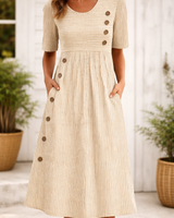 Maelissa - Raffiniertes gestreiftes Midikleid in Beige
