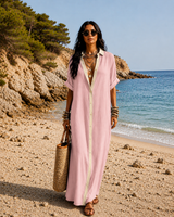 Hanna | Langes Hemdblusenkleid mit Knopfleiste in Rosa