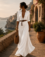 Mathilda | Drapiertes Kleid mit Gürtel in Weiß