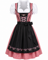 Franzi | Damen Dirndl mit Schürze im Trachten-Stil in Rot/Schwarze Schürze