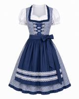 Heidi | Damen Dirndl mit Schürze im Trachten-Stil in Blau Karo