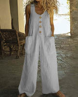 Lässiger Button-Up Jumpsuit mit weitem Bein und Taschen in Silbergrau
