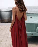 Luna | Backless Maxi-Kleid für Sommerabende in Weinrot