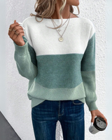 Pullover Damen Colourblock mit U Boot Ausschnitt in Grün