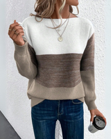 Pullover Damen Colourblock mit U Boot Ausschnitt in Braun