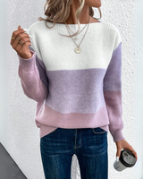 Pullover Damen Colourblock mit U Boot Ausschnitt in Lila