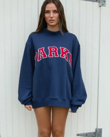 Damen Varsity Sweatshirt in Marineblau mit Roten Buchstaben
