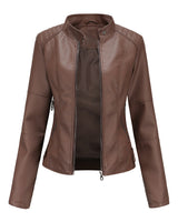 Kirsten | Damen Kunstleder-Bikerjacke mit Reißverschluss in Kaffee