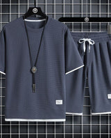 Cole | Waffelstrick Freizeit- & Sportset in Grau-Blau