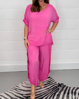 Damen Oberteil und Hose Zweiteiler Set in Rosa
