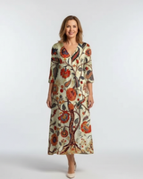Corisande | V-Ausschnitt Langarm Blumenkleid Midi in Floral