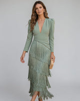 Rylanya – Elegantes Kleid Mit Fransen in Grün