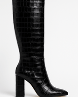 Franziska | Damen Stiefel mit Kroko-Muster und quadratischem Absatz in Schwarz