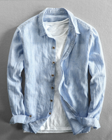Constantino - Gestreiftes Leinenhemd in Blau