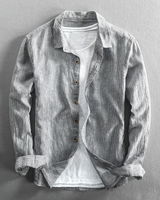 Constantino - Gestreiftes Leinenhemd in Grau