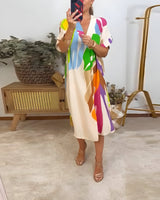 Rianna - Kleid mit abstraktem Druck in Beige (Fast ausverkauft)