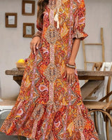 Aniy – Sommerkleid mit Blumenmuster und V-Ausschnitt in Orange