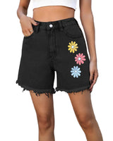 Damen Kurze Hose mit Blumenmuster in Schwarz