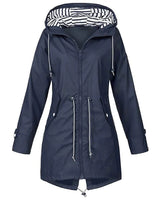 Damenjacke Regenjacke Winddicht mit Kapuze Sportlich Tailliert in Marine Blau