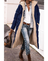 Bei | Wendemantel aus Sherpa-Fleece – langer Puffermantel mit Kapuze in Marine