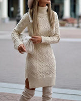 Aryana | Elegantes Herbst-Winter-Kleid aus Strick in Beige