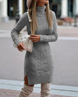 Aryana | Elegantes Herbst-Winter-Kleid aus Strick in Grau