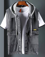 Reeves Denim Kapuzenweste in Schwarz