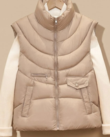 Delia | Damen Steppweste mit Stehkragen, Taschen und Reißverschluss in Khaki