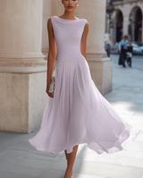 Zephira – Ärmelloses Midi-Kleid Mit Drapiertem Ausschnitt Und Falten in Lila