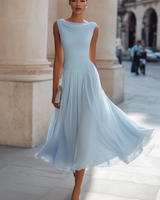Zephira – Ärmelloses Midi-Kleid Mit Drapiertem Ausschnitt Und Falten in Blau