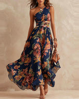 Lesena – Elegantes Maxikleid Mit Blumenmuster in Marineblau