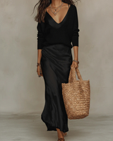Elena | Stilvolles Kleid mit weichem Strickpullover in Schwarz